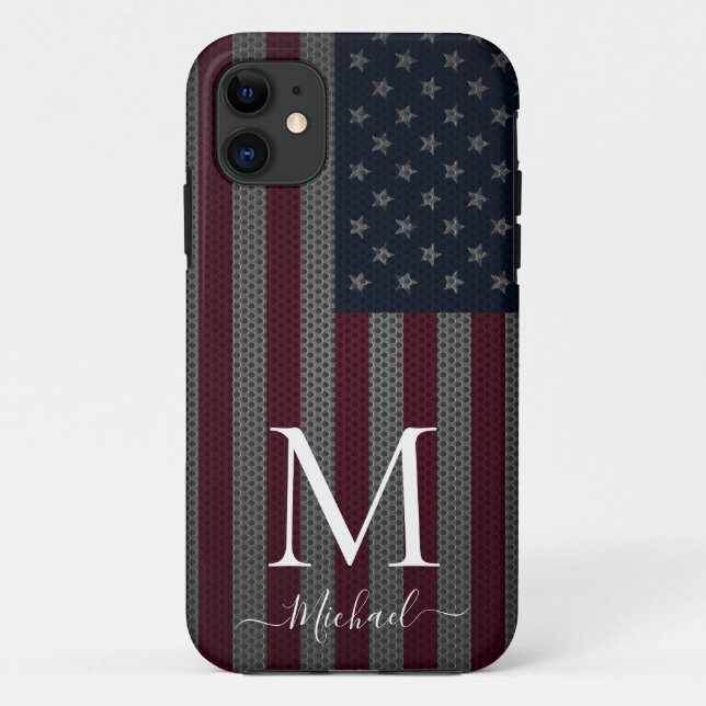 Funda De Case-Mate Para iPhone Personaliza la malla metálica de la bandera americ (Reverso)