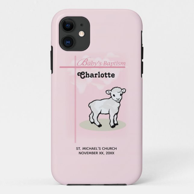 Funda De Case-Mate Para iPhone Personalizable, bautismo, rosa, Chica, cordero (Reverso)
