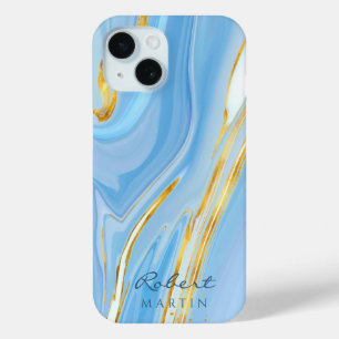 Funda Para iPhone 15 Personalizable de mármol de Blue Sky Gold Purpurin