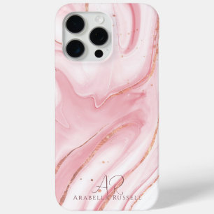 Funda Para iPhone 15 Pro Max Personalizable de mármol Purpurina de oro rosado P