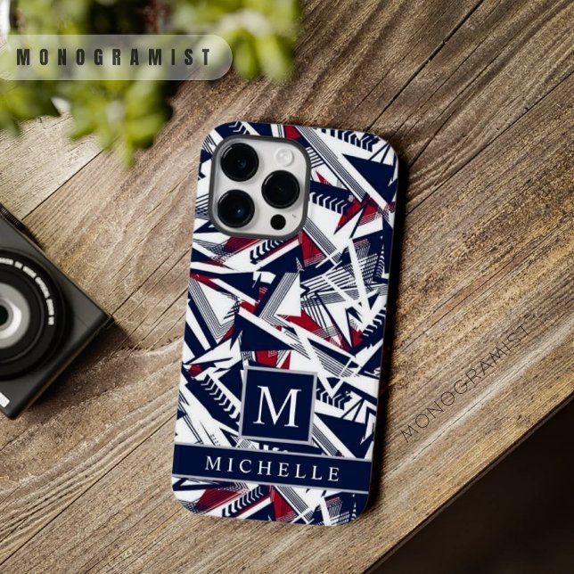 Funda De Case-Mate Para iPhone Personalizable Gris blanco oscuro azul rojo geomét (Customizable White Grey Dark Blue Red Geometric Case-Mate iPhone Case)