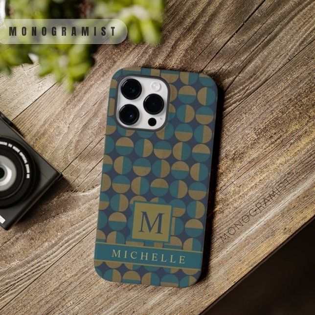 Funda De Case-Mate Para iPhone Personalizable Marina Oscura Azul Verde azulado Ve (Customizable Dark Navy Blue Teal Green Geometric Case-Mate iPhone Case)