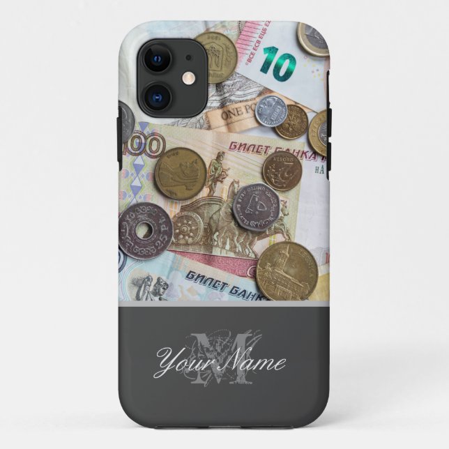 Funda De Case-Mate Para iPhone Personalizable Monograma con monedas y billetes! (Reverso)