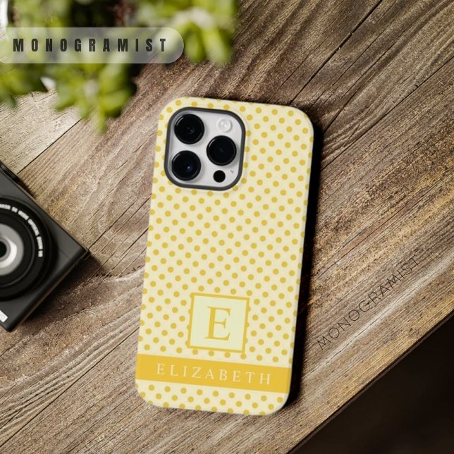 Funda De Case-Mate Para iPhone Personalizable Pastel Mantequilla de mantequilla p (Customizable Pastel Pale Butter Yellow Polka Dot Case-Mate iPhone Case)