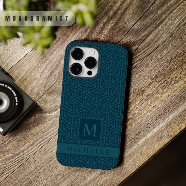 Funda De Case-Mate Para iPhone Personalizable Verde azul oscuro Verde azulado geo (Customizable Dark Teal Blue Green Geometric Case-Mate iPhone Case)