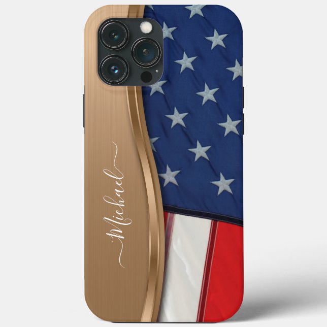 Funda De Case-Mate Para iPhone Personalización de la bandera estadounidense Faux  (Reverso )