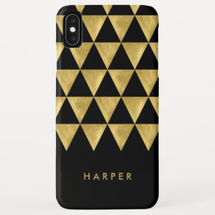 Funda Para iPhone XS Max Personalización de nombre Moda Black Faux Gold Tri