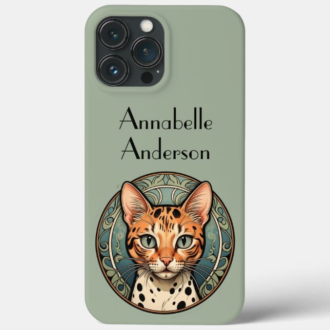 Funda De Case-Mate Para iPhone Personalización del gato visto de Art Nouveau (Reverso )