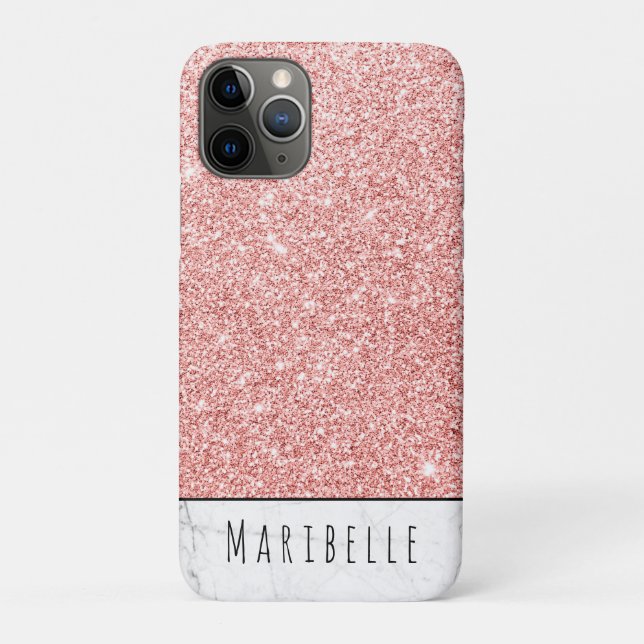 Funda De Case-Mate Para iPhone Personalización Rosa Oro Faux Purpurina Marble (Reverso)