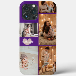 Funda Para iPhone 13 Pro Max Personalizado 5 Fotos Corte Script Purple