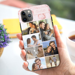 Funda Para iPhone 11 Pro Max Personalizado 7 Collage de fotos en Mármol rosa