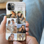 Funda Para iPhone 11 Pro Max Personalizado 7 Collage de fotos sobre mármol gris<br><div class="desc">Estuche moderno para iPhone de collage de fotos que puedes personalizar con 7 de tus fotos favoritas y tu nombre. La plantilla está preparada para que añada sus fotos, trabajando de arriba a abajo en el lado izquierdo y de arriba a abajo en el lado derecho. El diseño tiene un...</div>