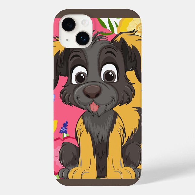 Funda De Case-Mate Para iPhone Personalizado Animal (A cute cartoon dog against a vibrant floral background!)