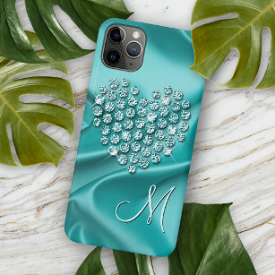 Funda Para iPhone 15 Mini Personalizado Aqua Turquoise Diamonds Love Heart P
