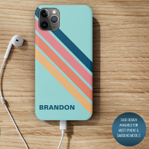 Funda Para iPhone 11 Pro Max Personalizado Azul Naranja Amarillo Raya