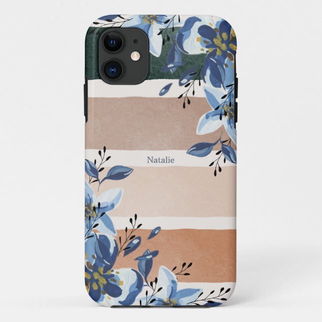 Funda De Case-Mate Para iPhone Personalizado bonito botánico Flores acuáticas azu (Reverso)