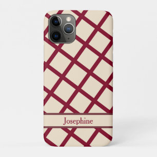 Funda Para iPhone 11 Pro Personalizado Burgundy Cream Lattice Elegante Chic