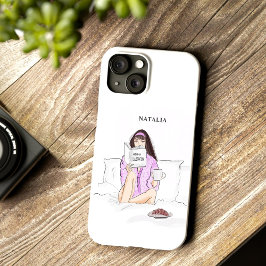 Funda Para iPhone 14 De Case-Mate personalizado, café chica, boceto,