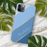 Funda Para iPhone 11 Pro Max Personalizado Clásico Luz Media Rayos de Arte Azul<br><div class="desc">Estuche de teléfono móvil clásico contemporáneo de rayas azul claro, mediano y oscuro. Con espacio para personalizar con el nombre, el monograma o las iniciales que elija. Hermosa, moderna y fresca cubierta para la moda y amante del arte, amante de las caderas, amante del arte y amante del humor que...</div>