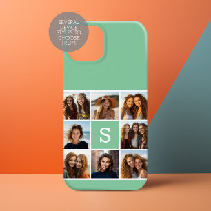 Funda Para iPhone 14 Plus De Case-Mate Personalizado Collage de fotos Monograma Mint Verd