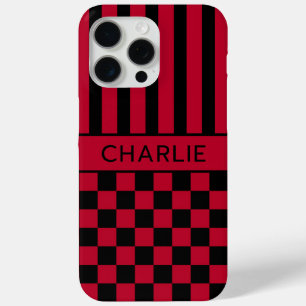 Funda Para iPhone 15 Pro Max Personalizado con Cuadros Negros y Rojos