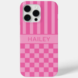 Funda Para iPhone 15 Pro Max Personalizado con Cuadros Rosados y Rayas