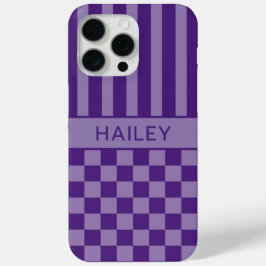Funda Para iPhone 15 Pro Max Personalizado con Cuadros y Rayas Moradas