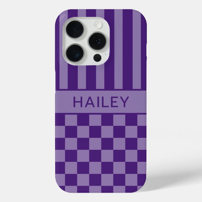 Funda De Case-Mate Para iPhone Personalizado con Cuadros y Rayas Moradas (Reverso )