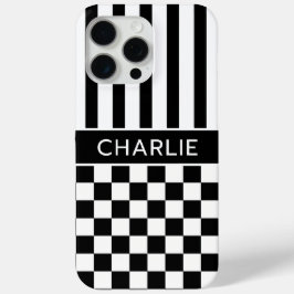 Funda Para iPhone 15 Pro Max Personalizado con rayas a cuadros en blanco y negr