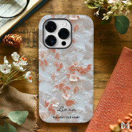 Funda Para iPhone 14 Pro De Case-Mate Personalizado Coral bordeado de flores con cita