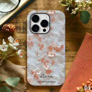 Funda Para iPhone 14 Pro De Case-Mate Personalizado Coral bordeado de flores con cita