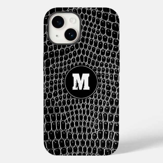 Funda De Case-Mate Para iPhone Personalizado Croc negro Monograma Faux Crocodile  (Reverso )