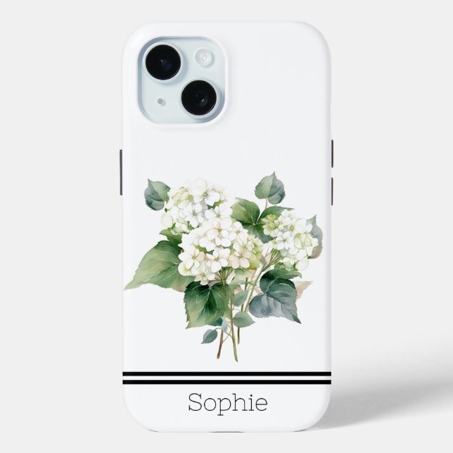 Funda De Case-Mate Para iPhone Personalizado de acuarela de hidrangia blanca (Reverso )