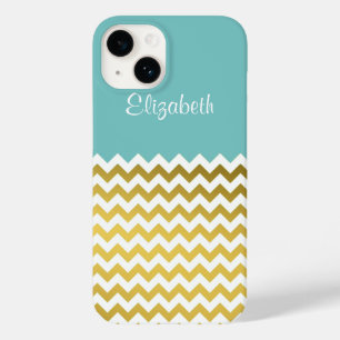 Funda Para iPhone 14 De Case-Mate Personalizado de Chevron, blanco y azul turquesa c