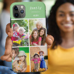 Funda Para iPhone 11 Pro Max Personalizado de Collage de fotos de Green Family<br><div class="desc">Cree su propio estuche para teléfono personalizado para iphone 11 pro max y muchos otros modelos. El diseño presenta un collage de fotos en forma de cuadrícula con 4 de tus fotos favoritas, tu nombre y la palabra "familia". La plantilla de fotos está preparada para que añadas tus fotos, trabajando...</div>