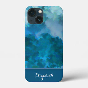 Funda Para iPhone 13 Mini Personalizado de color azul y verde moderno monogr