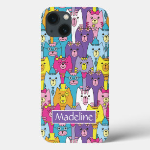 Funda Para iPhone 13 Personalizado de color lindo Patrón de gatos Añadi