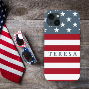 Funda Para iPhone 13 Personalizado de Estrellas y Bandas Patrióticas de