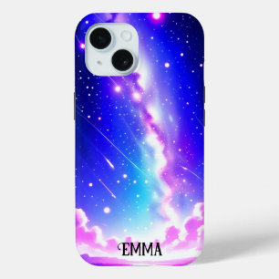 Funda Para iPhone 15 Personalizado de galaxia azul celeste y rosa