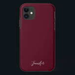 Funda Para iPhone 11 Personalizado de Moda de color de borgoña sólido M<br><div class="desc">Moda estuche de teléfono de color sólido en burdeos,  mi sombra favorita de rojo oscuro. Un magnífico color de vino con su monograma personalizado bonito. Personalice su nombre en un guión blanco elegante.</div>