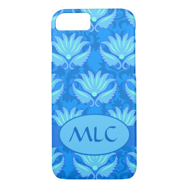 Funda De Case-Mate Para iPhone Personalizado de Monograma azul turquesa Art Nouve (Reverso)