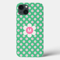 Personalizado de monograma Retro Daisies Pink and