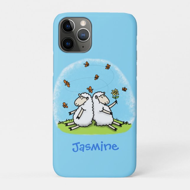 Funda De Case-Mate Para iPhone Personalizado de ovejas y mariposas (Reverso)