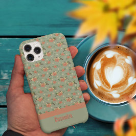 Funda Para iPhone 15 Pro Personalizado de patrón verde otoñal retro