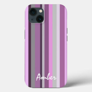 Funda Para iPhone 13 Personalizado de rayas verticales gris rosa