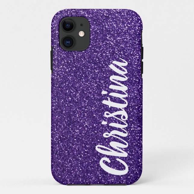 Funda De Case-Mate Para iPhone Personalizado el nombre del Purpurina morado Girly (Reverso)