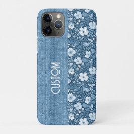 Funda Para iPhone 11 Pro Personalizado Elegante Botánico Azul Faux Denim As