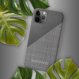 Funda Para iPhone 11 Pro Personalizado Faux Light Medium Oscuro Cuero Gris