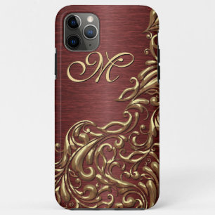 Funda Para iPhone 11 Pro Max Personalizado Faux Shiny Gold Floral Swirl Pattern