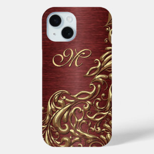 Funda Para iPhone 15 Personalizado Faux Shiny Gold Floral Swirl Pattern